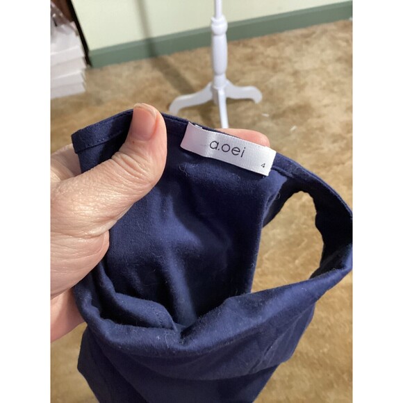 A Oei Studio Women's Navy Blue Draped Neck Bodycon Ruched Side Midi Dress Size 4 - Picture 11 of 12